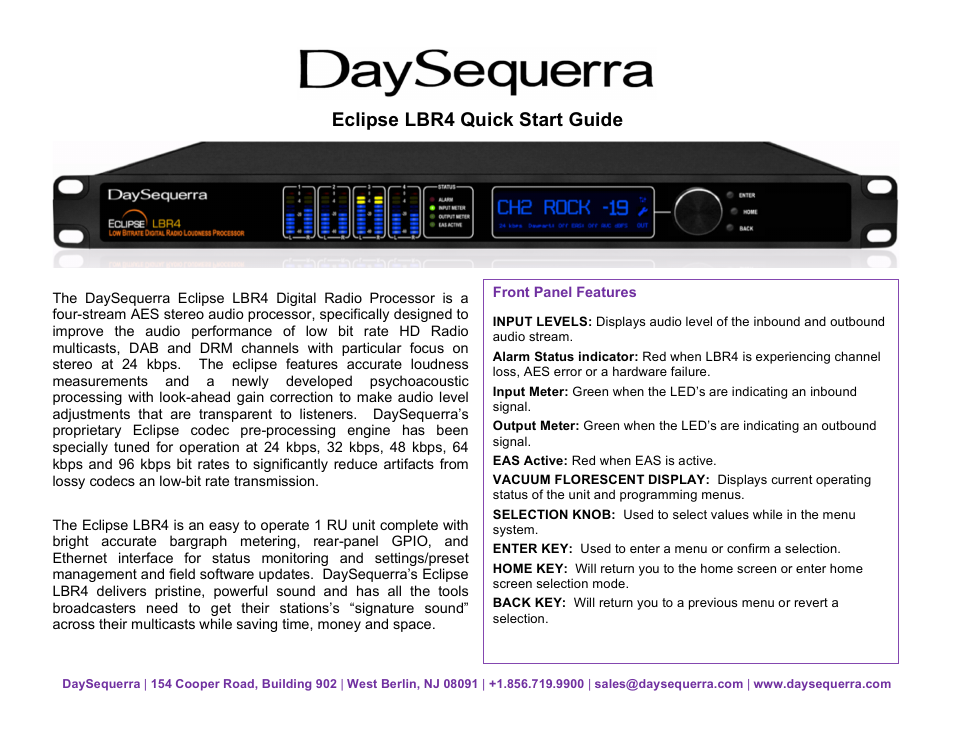 DaySequerra Eclipse LBR4 User Manual | 2 pages