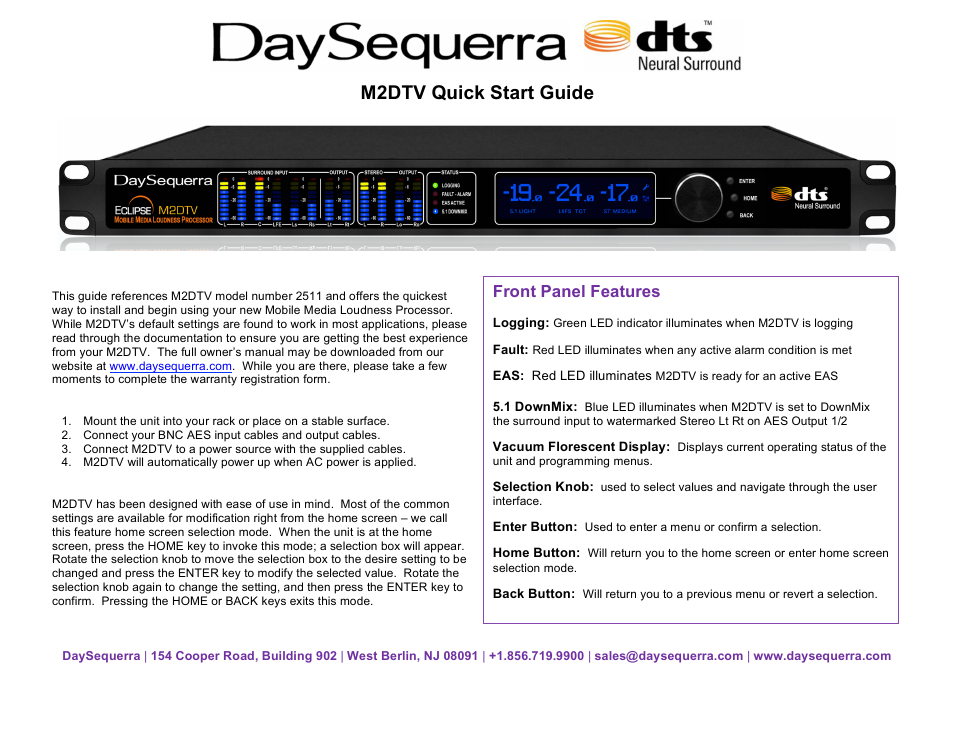 DaySequerra Eclipse M2DTV User Manual | 2 pages