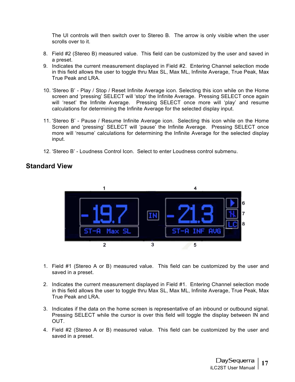 Standard view | DaySequerra iLC2ST User Manual | Page 17 / 41