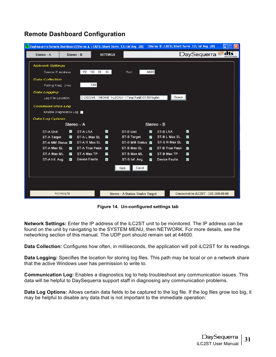 31 remote dashboard configuration | DaySequerra iLC2ST User Manual | Page 31 / 41