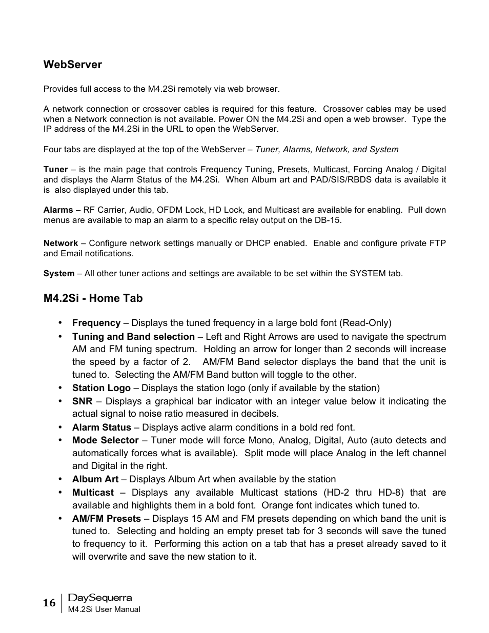 DaySequerra M4.2Si AM-FM User Manual | Page 16 / 23