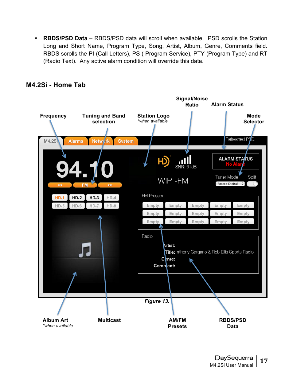 M4.2si - home tab | DaySequerra M4.2Si AM-FM User Manual | Page 17 / 23