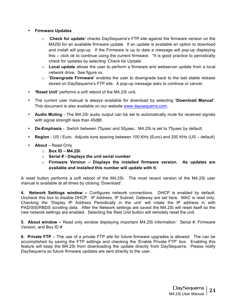 DaySequerra M4.2Si AM-FM User Manual | Page 21 / 23