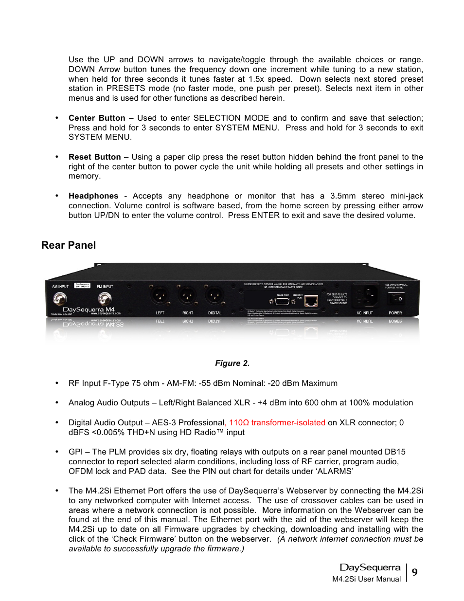 Rear panel | DaySequerra M4.2Si AM-FM User Manual | Page 9 / 23