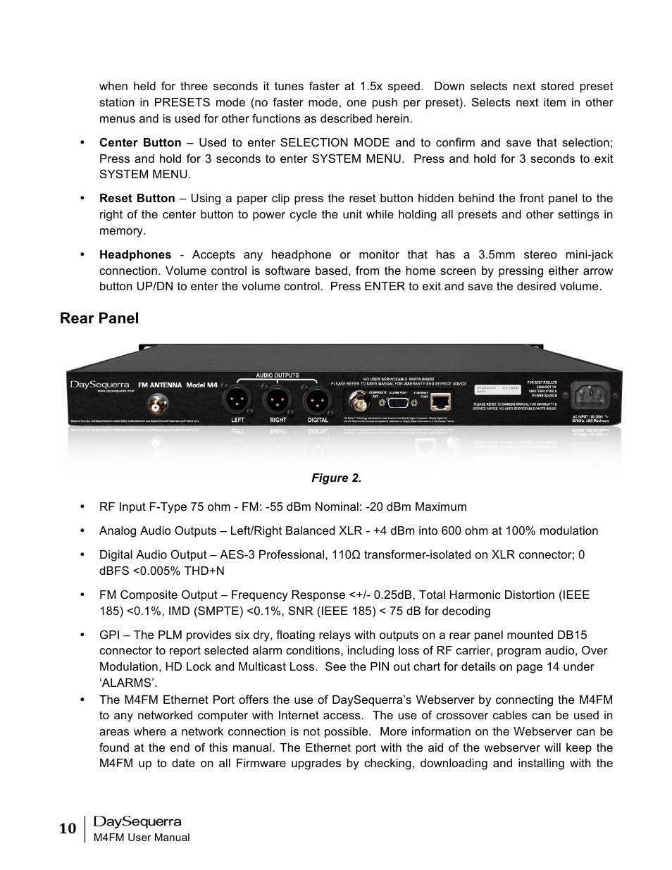 Rear panel | DaySequerra M4FM User Manual | Page 10 / 26