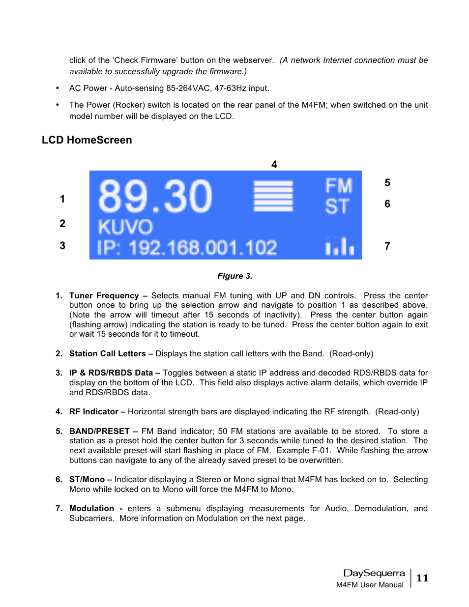 Lcd homescreen 4 | DaySequerra M4FM User Manual | Page 11 / 26