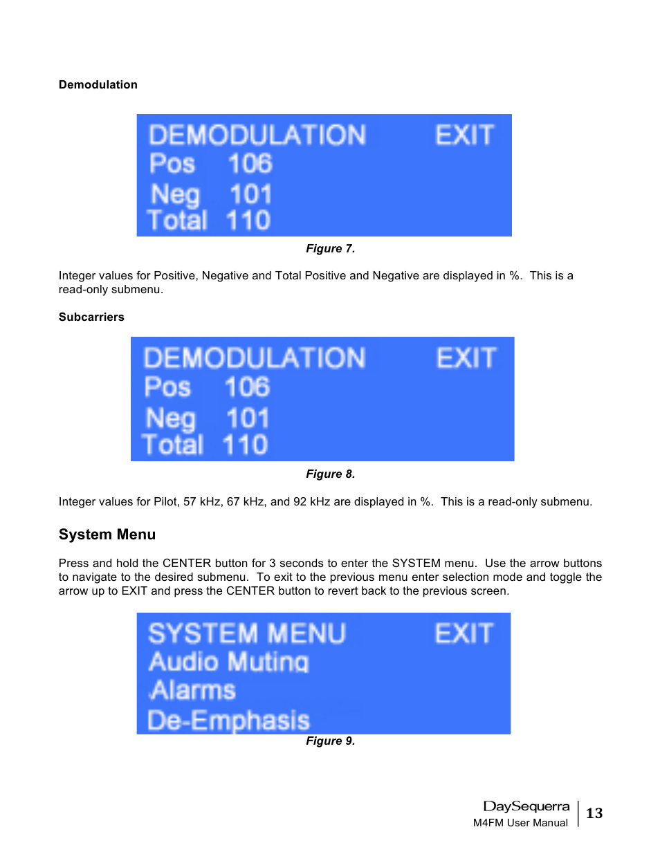 System menu | DaySequerra M4FM User Manual | Page 13 / 26