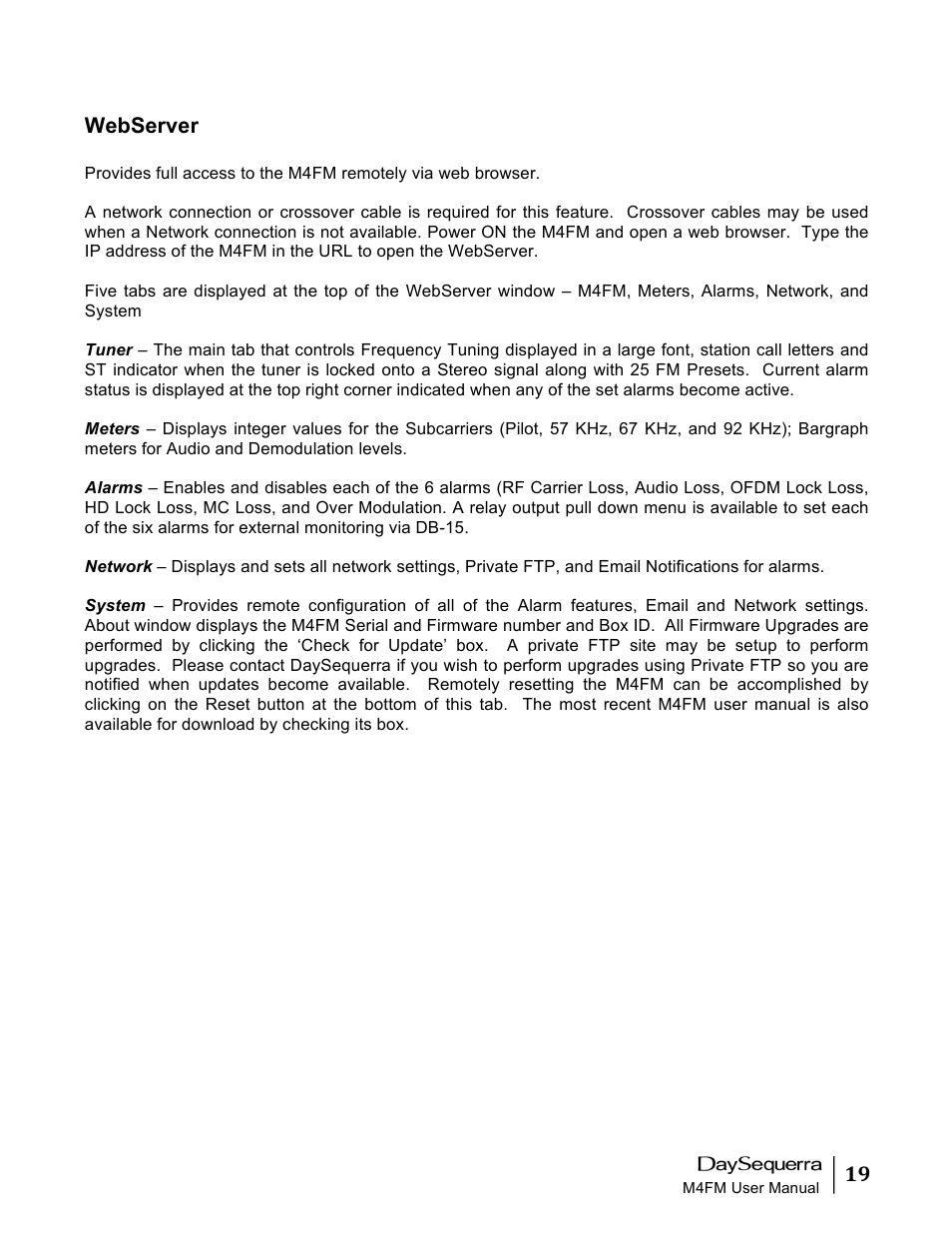 DaySequerra M4FM User Manual | Page 19 / 26