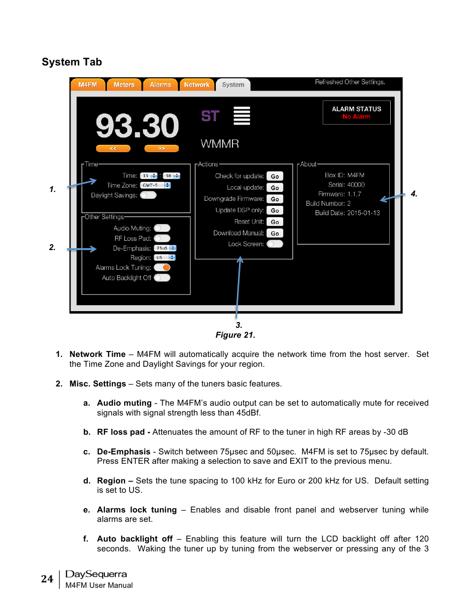 System tab | DaySequerra M4FM User Manual | Page 24 / 26