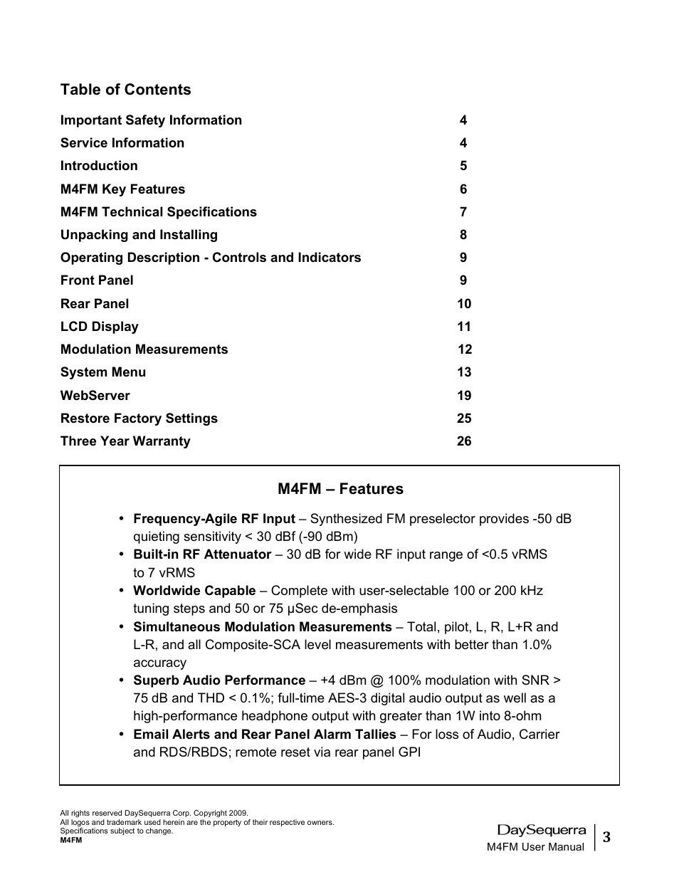 DaySequerra M4FM User Manual | Page 3 / 26