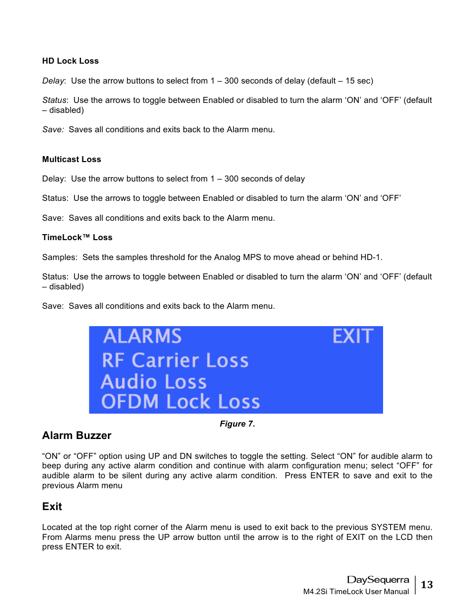 Alarm buzzer, Exit | DaySequerra M4.2 TimeLock User Manual | Page 13 / 24