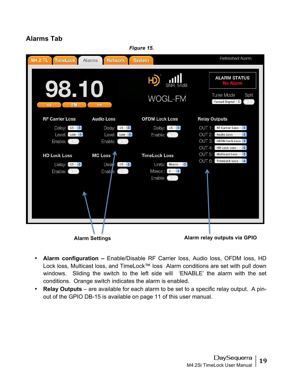 Alarms tab | DaySequerra M4.2 TimeLock User Manual | Page 19 / 24