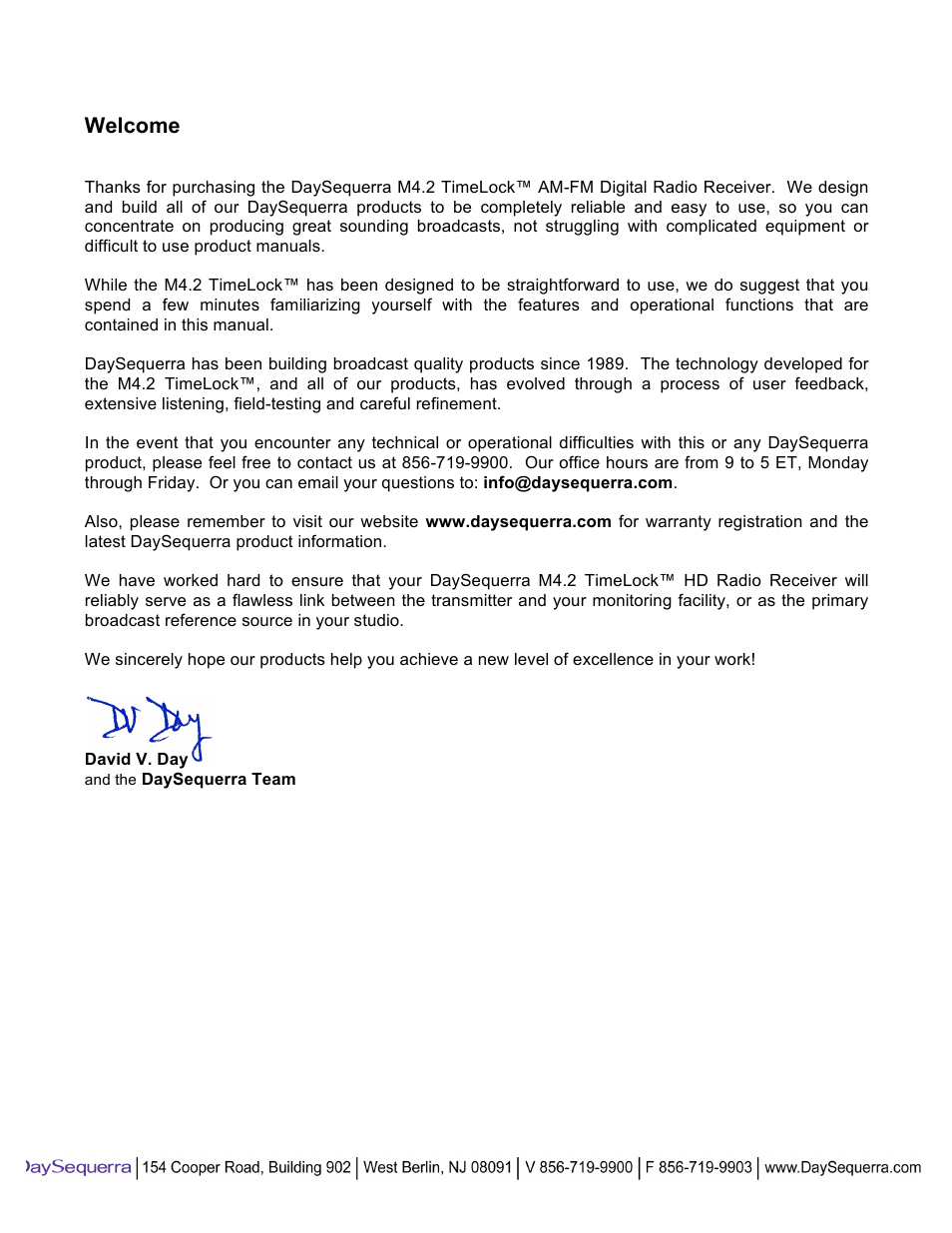 Welcome | DaySequerra M4.2 TimeLock User Manual | Page 2 / 24