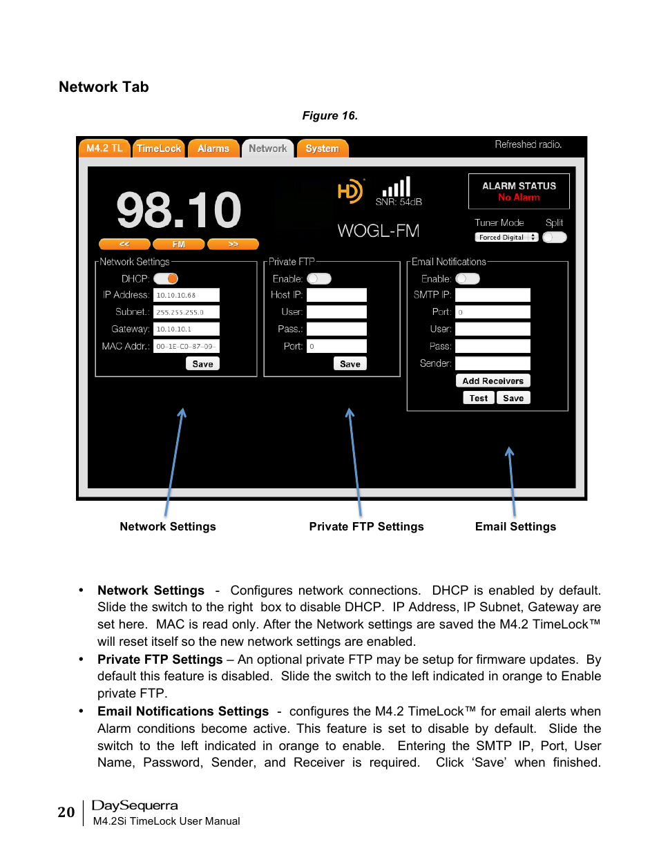 Network tab | DaySequerra M4.2 TimeLock User Manual | Page 20 / 24