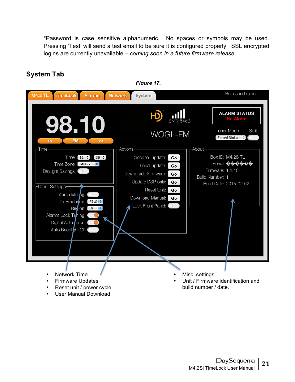 System tab | DaySequerra M4.2 TimeLock User Manual | Page 21 / 24