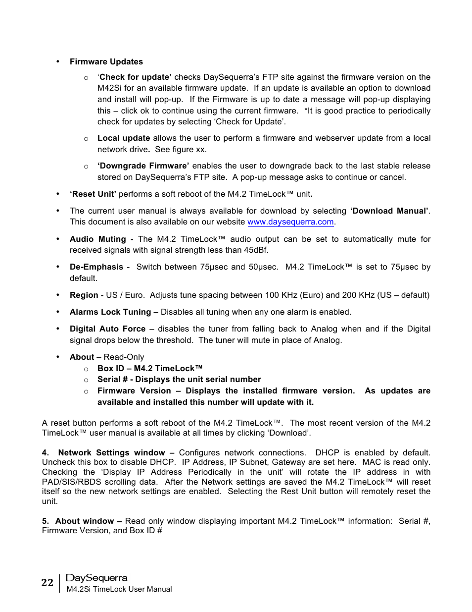 DaySequerra M4.2 TimeLock User Manual | Page 22 / 24