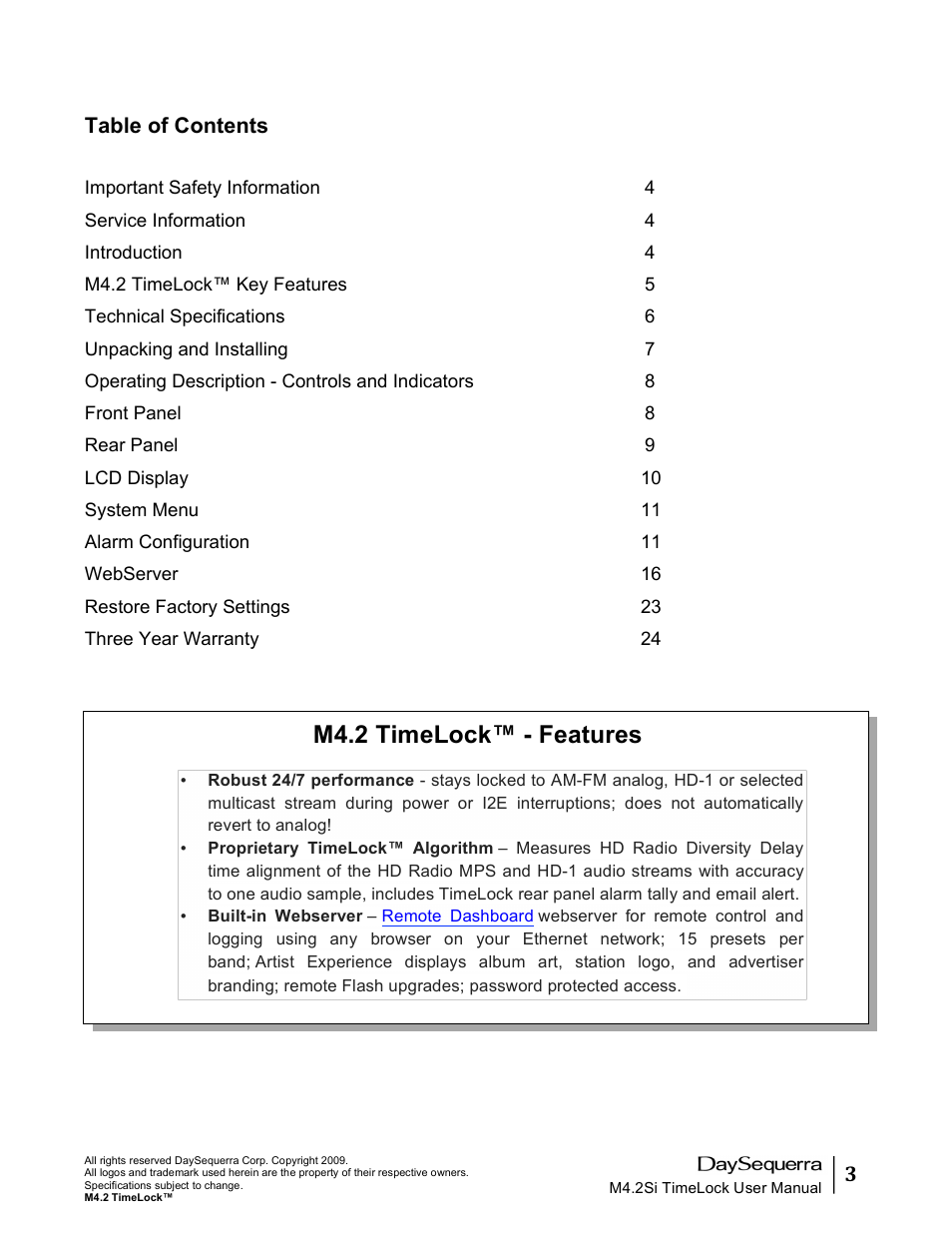 M4.2 timelock™ - features | DaySequerra M4.2 TimeLock User Manual | Page 3 / 24