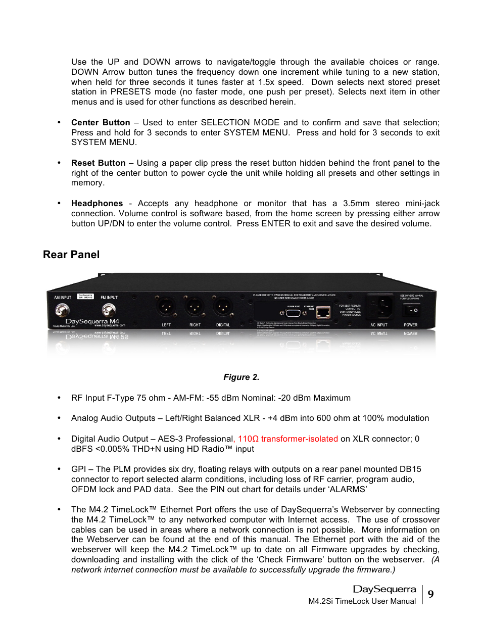 Rear panel | DaySequerra M4.2 TimeLock User Manual | Page 9 / 24