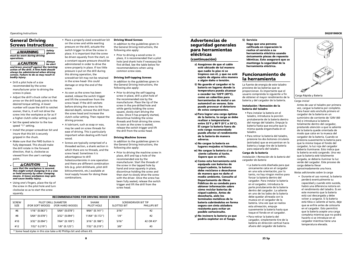 Funcionamiento de la herramienta, General driving screws instructions | Campbell Hausfeld DG201900CK User Manual | Page 8 / 16