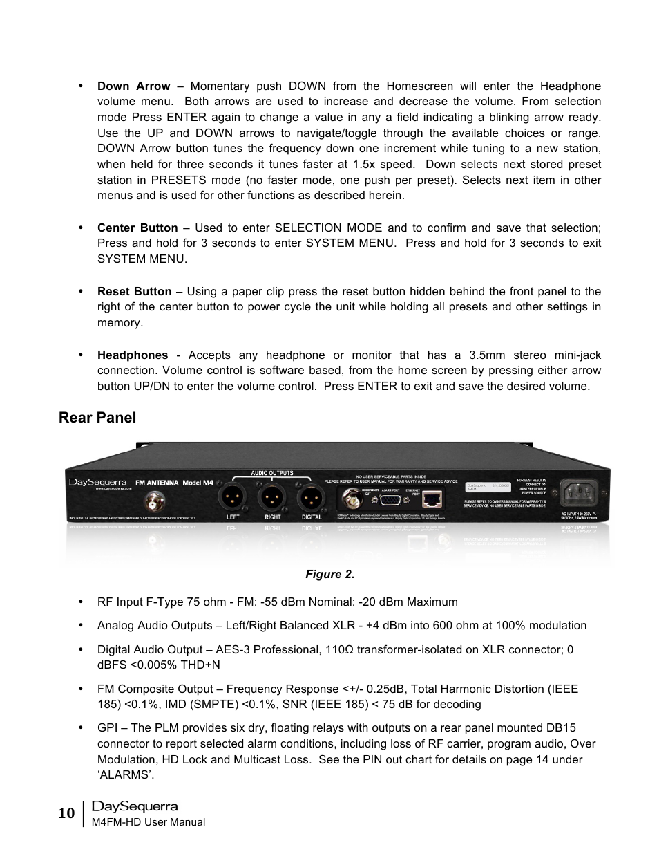 Rear panel | DaySequerra M4FM-HD User Manual | Page 10 / 27