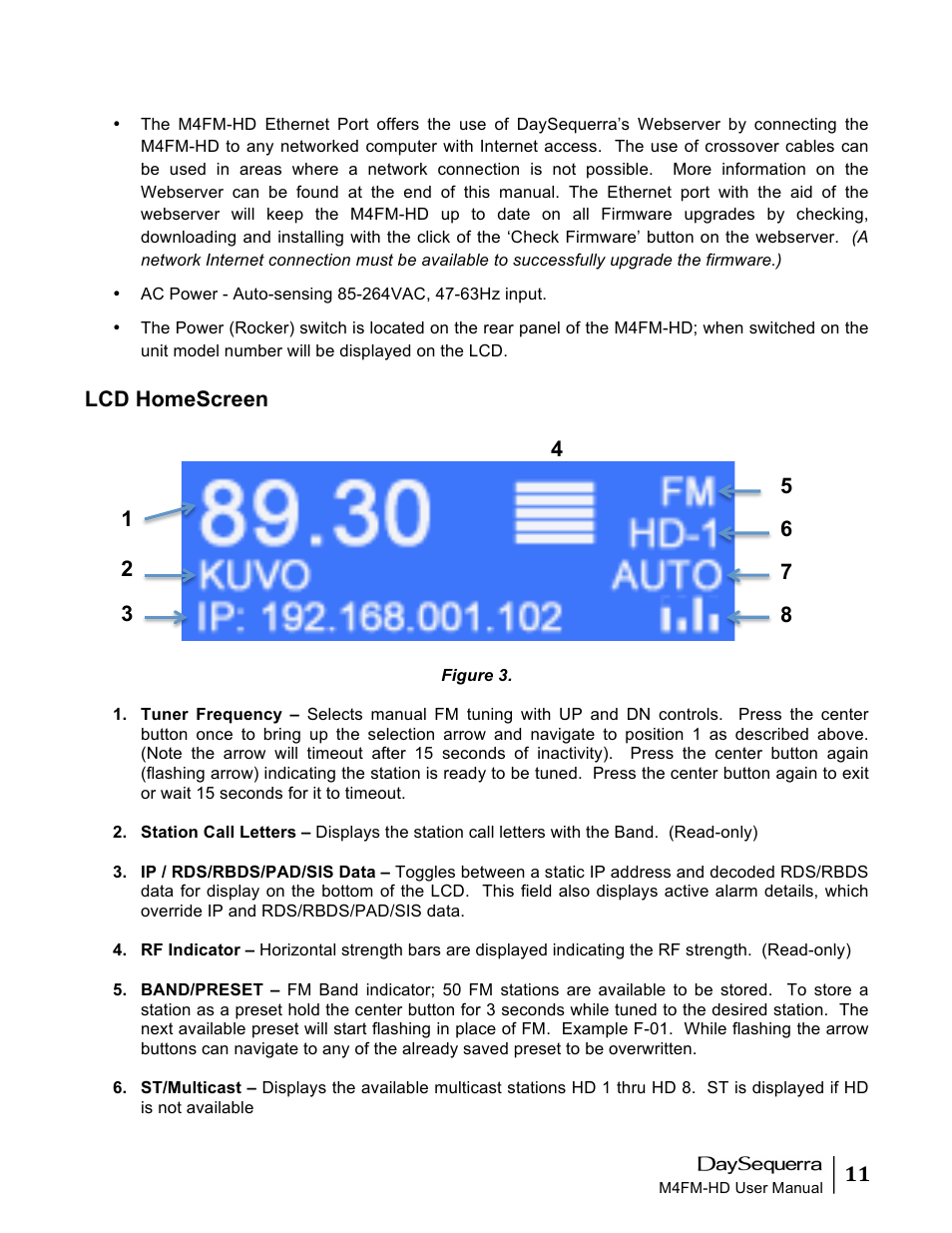 Lcd homescreen 4 | DaySequerra M4FM-HD User Manual | Page 11 / 27