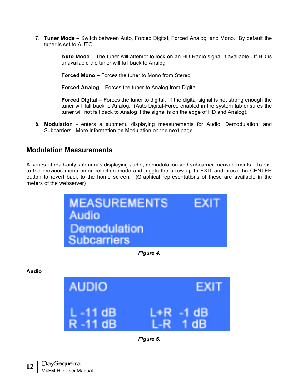 Modulation measurements | DaySequerra M4FM-HD User Manual | Page 12 / 27