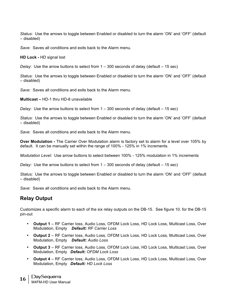 Relay output | DaySequerra M4FM-HD User Manual | Page 16 / 27