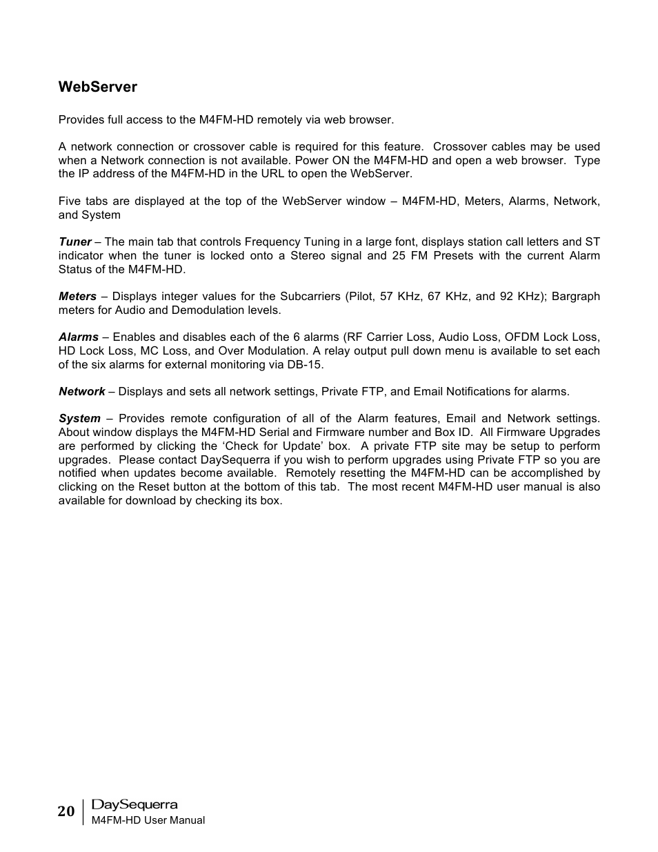 DaySequerra M4FM-HD User Manual | Page 20 / 27