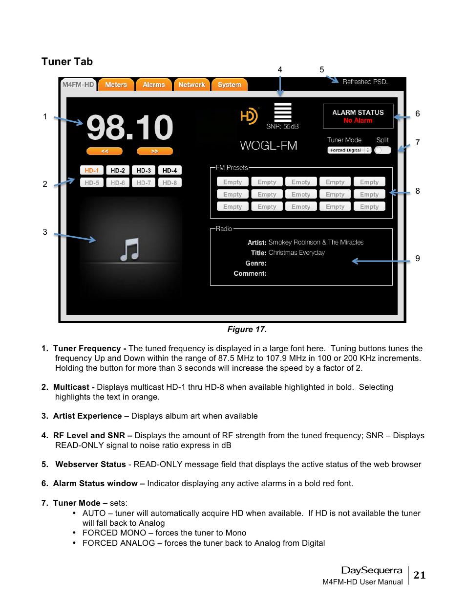 Tuner tab | DaySequerra M4FM-HD User Manual | Page 21 / 27