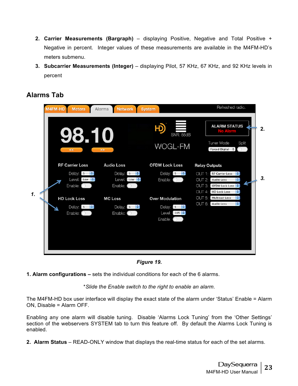 Alarms tab | DaySequerra M4FM-HD User Manual | Page 23 / 27