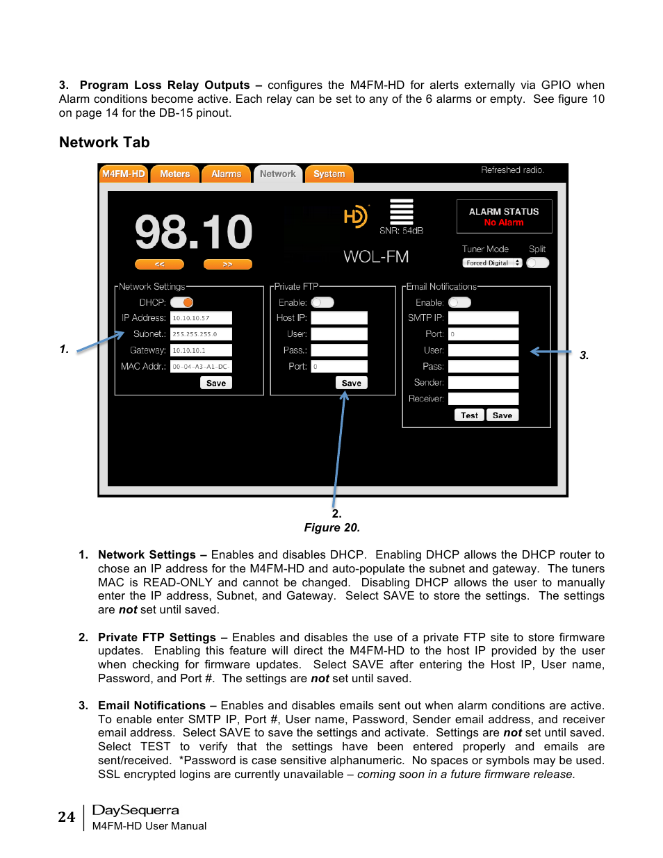 Network tab | DaySequerra M4FM-HD User Manual | Page 24 / 27