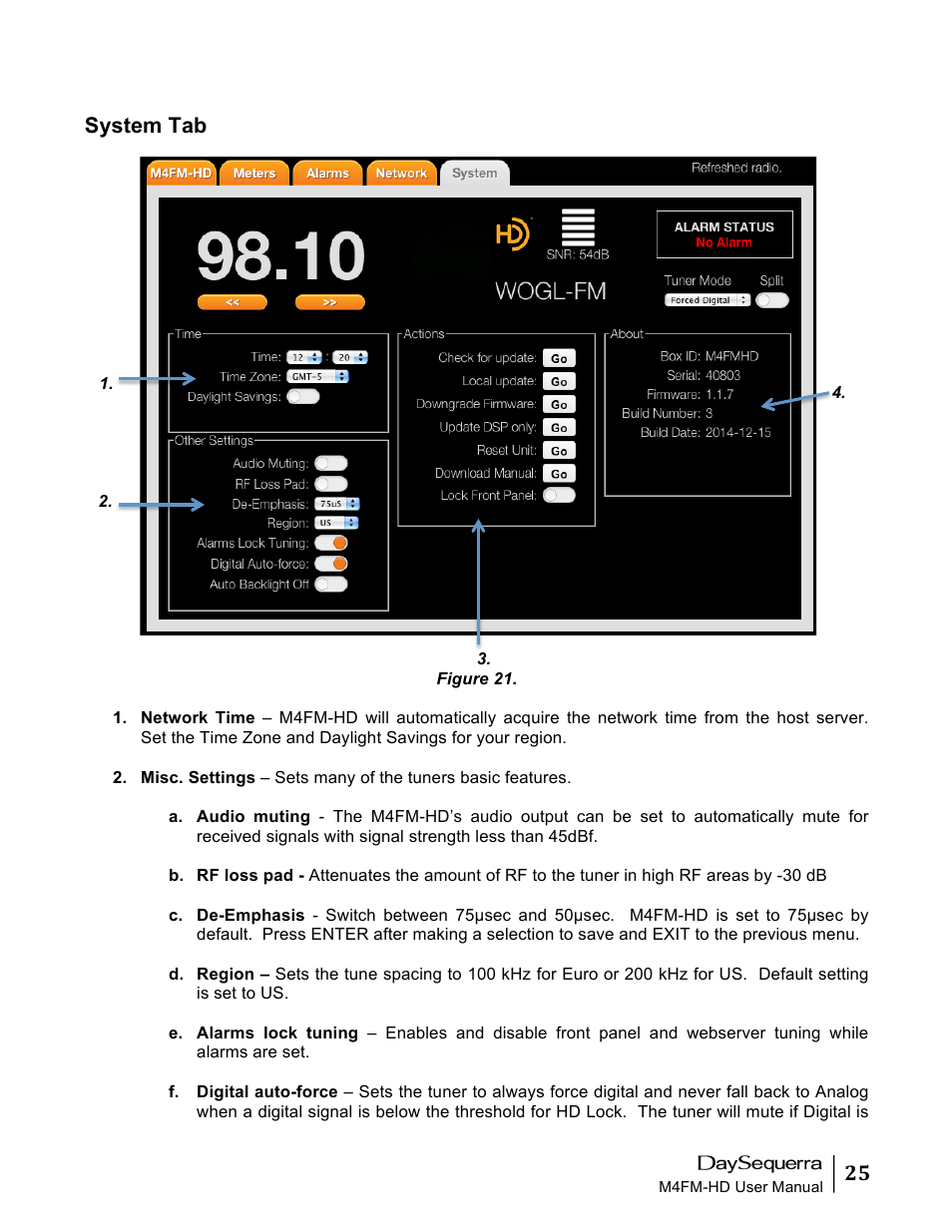 System tab | DaySequerra M4FM-HD User Manual | Page 25 / 27