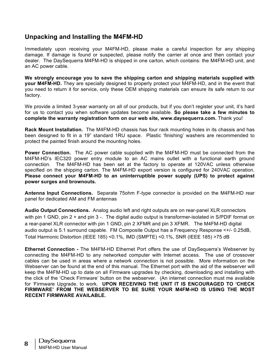 DaySequerra M4FM-HD User Manual | Page 8 / 27