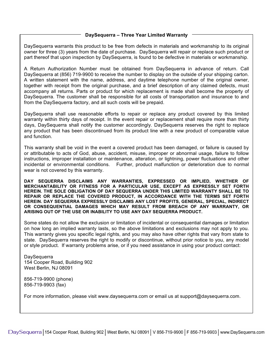 DaySequerra M4.2S User Manual | Page 21 / 21