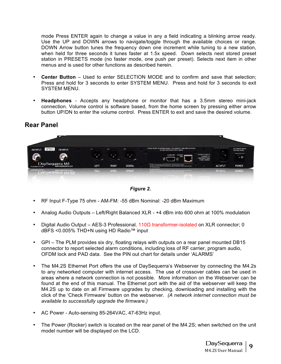 Rear panel | DaySequerra M4.2S User Manual | Page 9 / 21