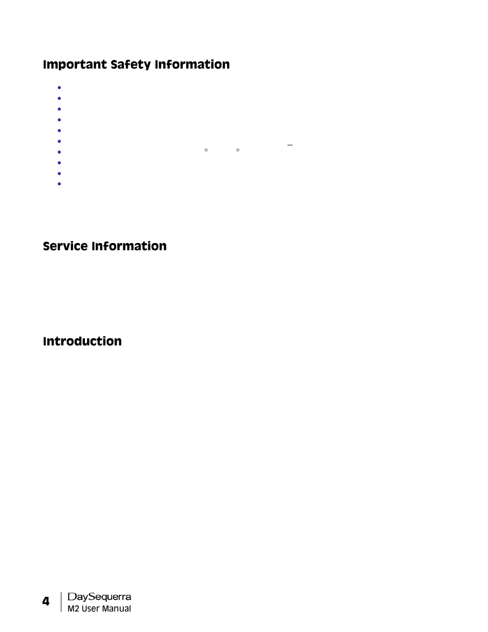 Important safety information, Service information, Introduction | DaySequerra M2.0X User Manual | Page 4 / 20