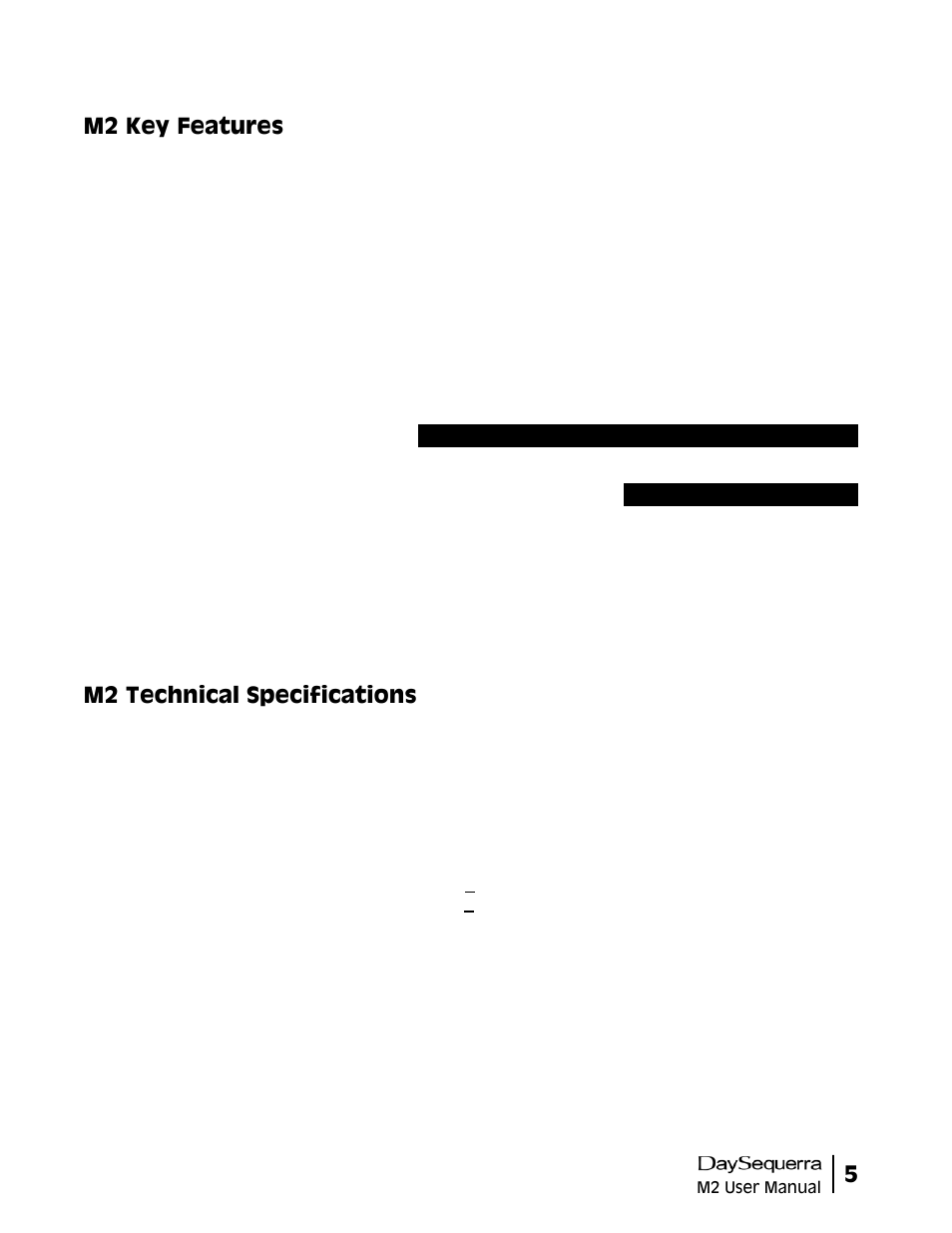 5m2 key features, M2 technical specifications | DaySequerra M2.0X User Manual | Page 5 / 20