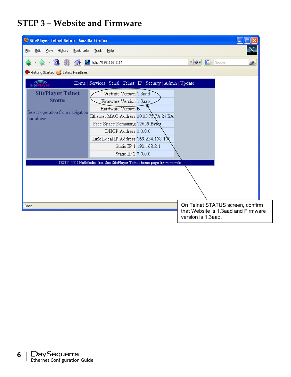 Step 3 – website and firmware | DaySequerra Remote Dashboard User Manual | Page 6 / 12