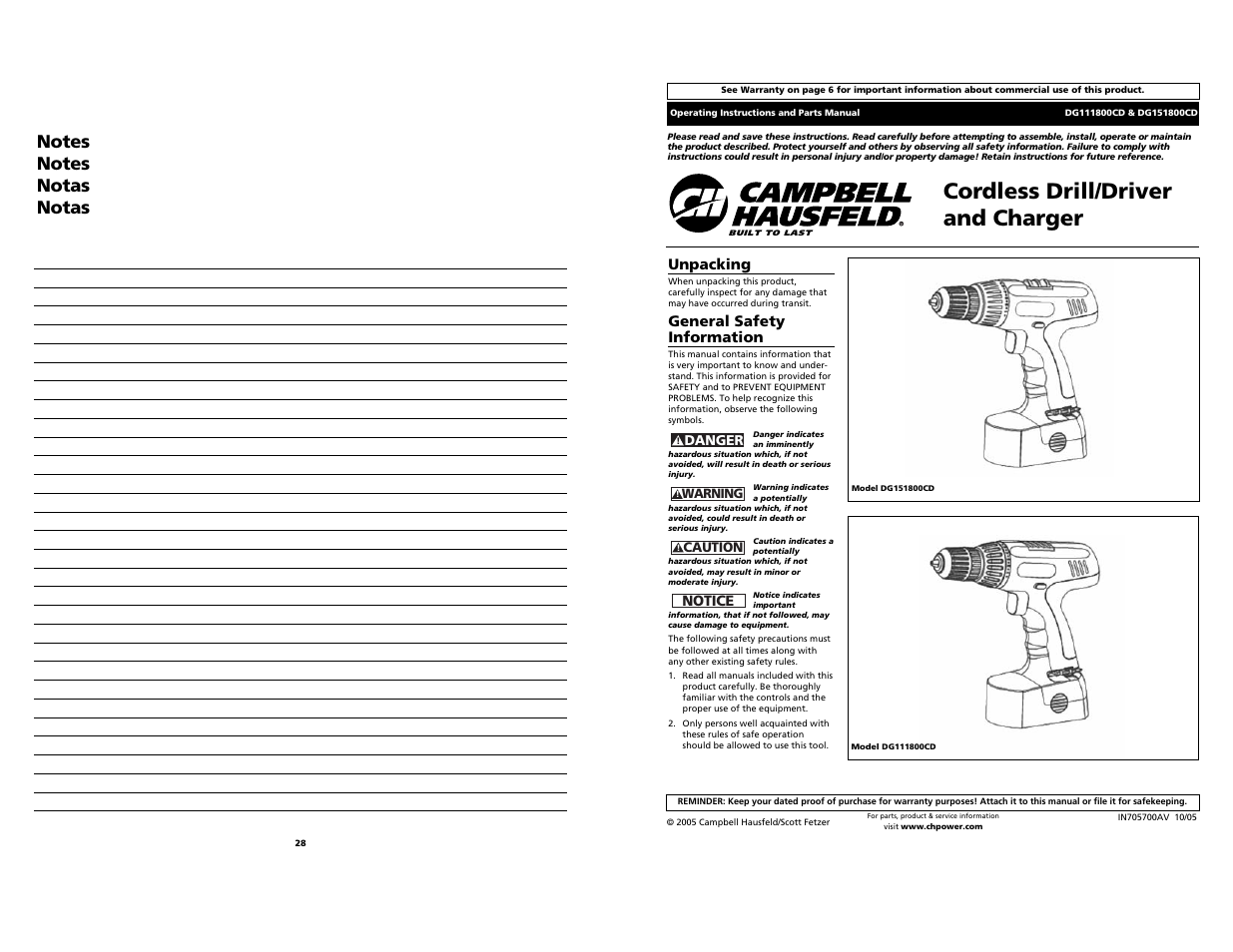 Campbell Hausfeld DG151800CD User Manual | 14 pages