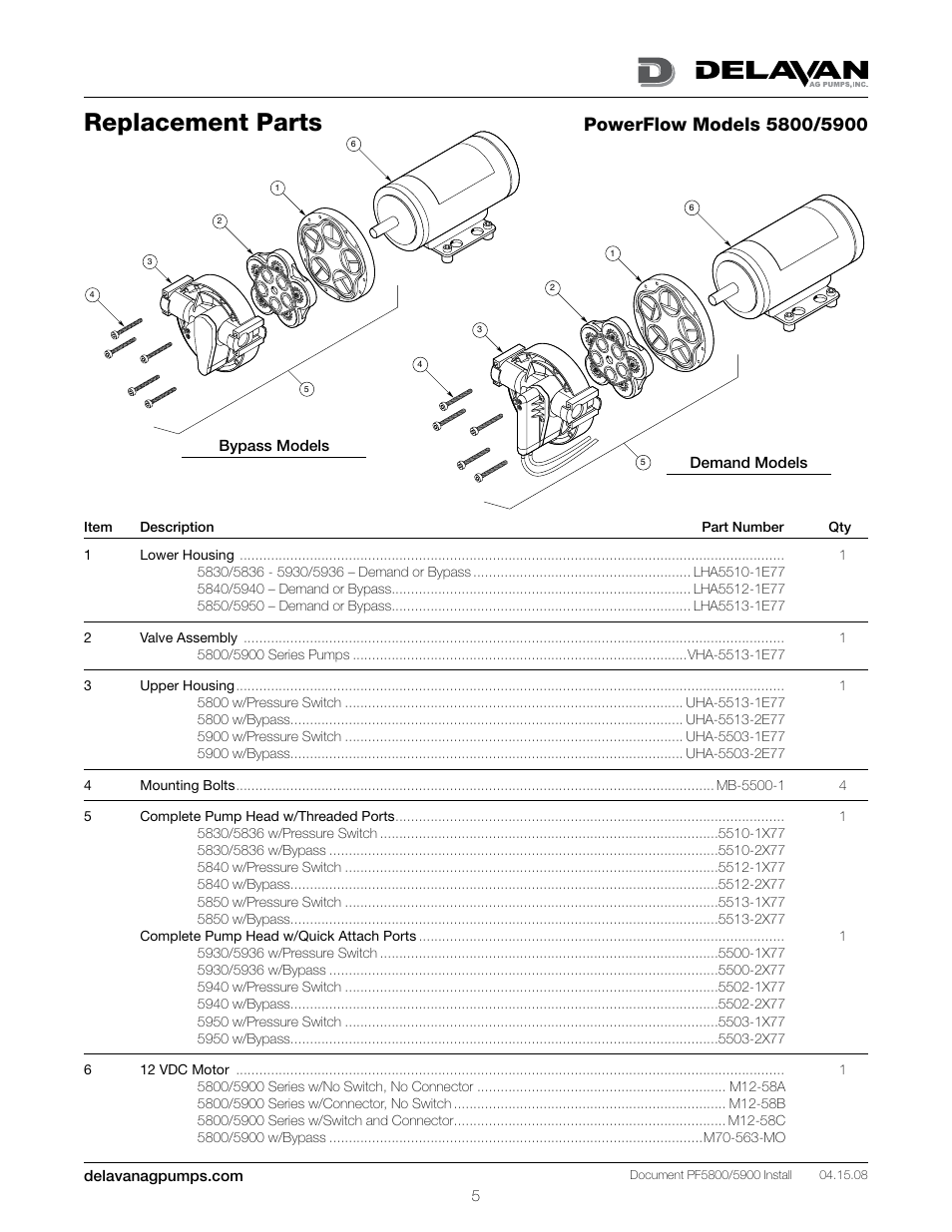 Replacement parts | Delavan 5900 Series User Manual | Page 6 / 6