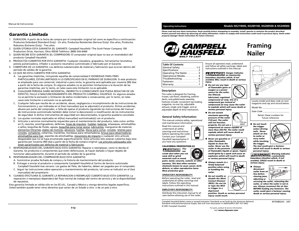 Campbell Hausfeld NS289500 User Manual | 12 pages