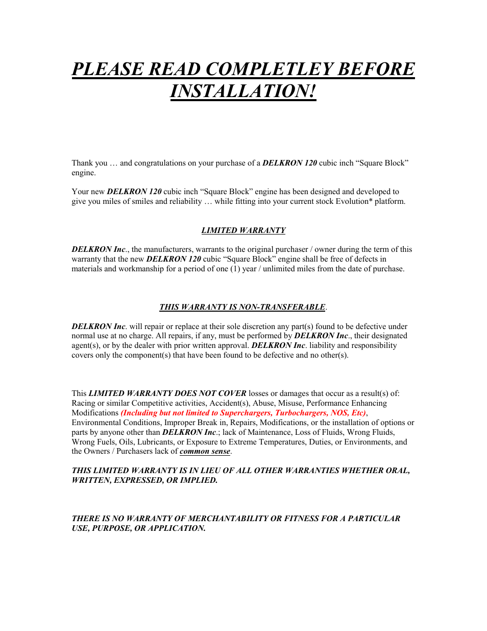 Please read completley before i stallatio | Delkron 120" Square Block Complete User Manual | Page 2 / 6