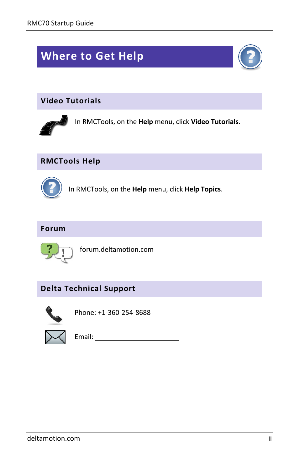 Where to get help | Delta RMC70 User Manual | Page 2 / 48