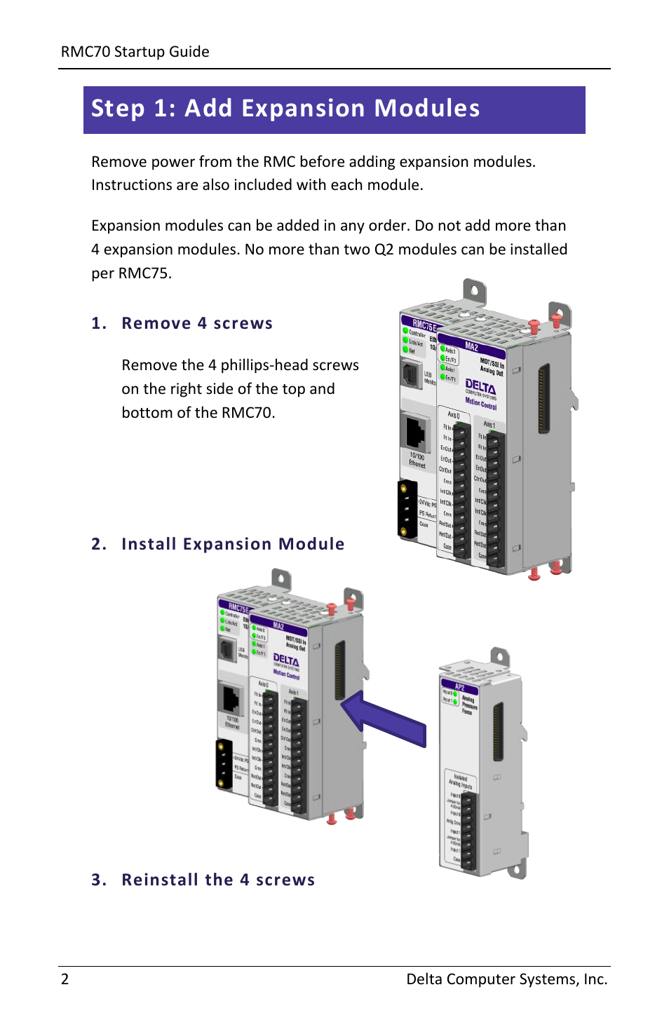 Step 1: add expansion modules | Delta RMC70 User Manual | Page 4 / 48