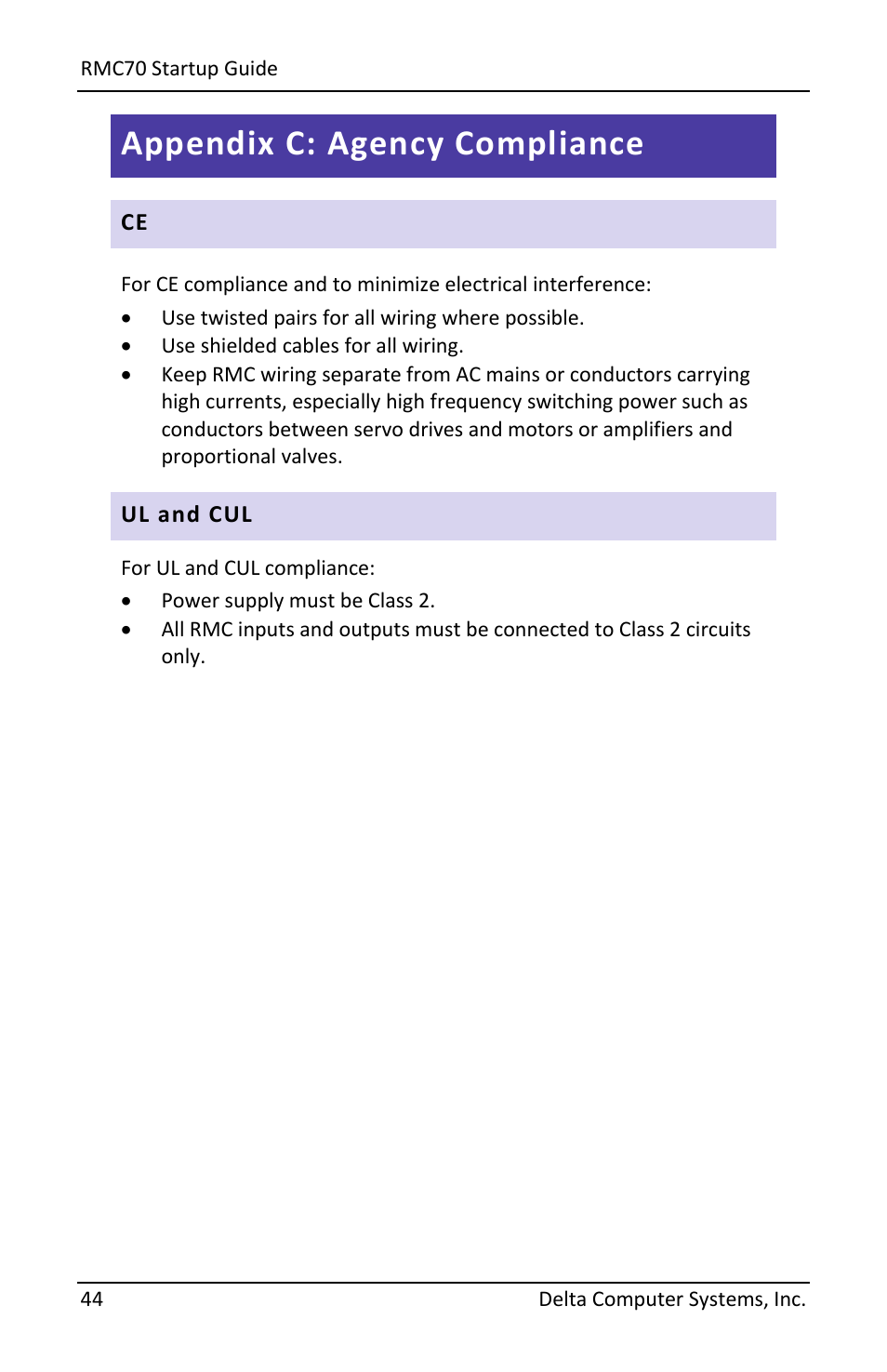 Appendix c: agency compliance | Delta RMC70 User Manual | Page 46 / 48