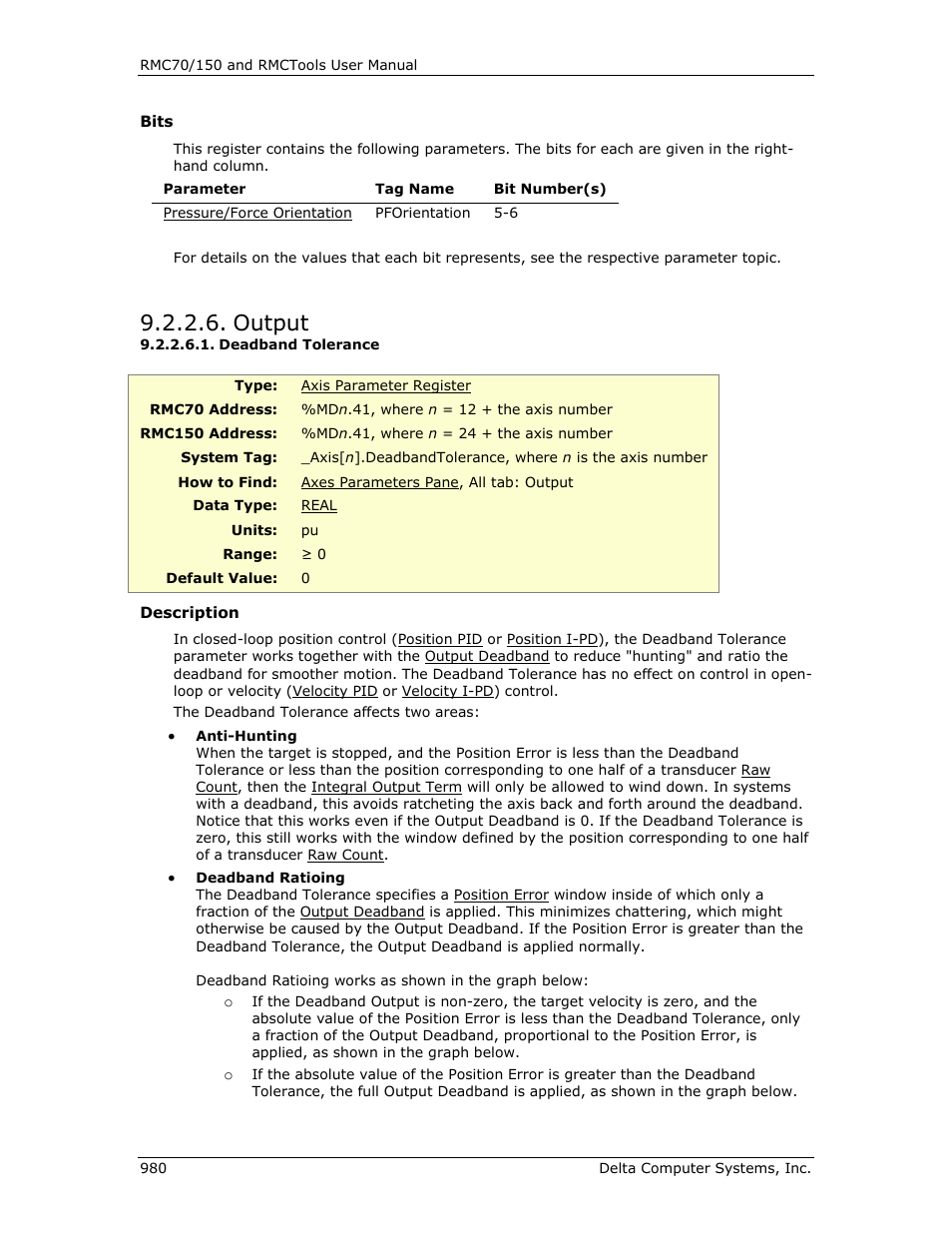 Output, Deadband tolerance, E deadband tolerance | Deadband, Tolerance | Delta RMC151 User Manual | Page 1000 / 1221