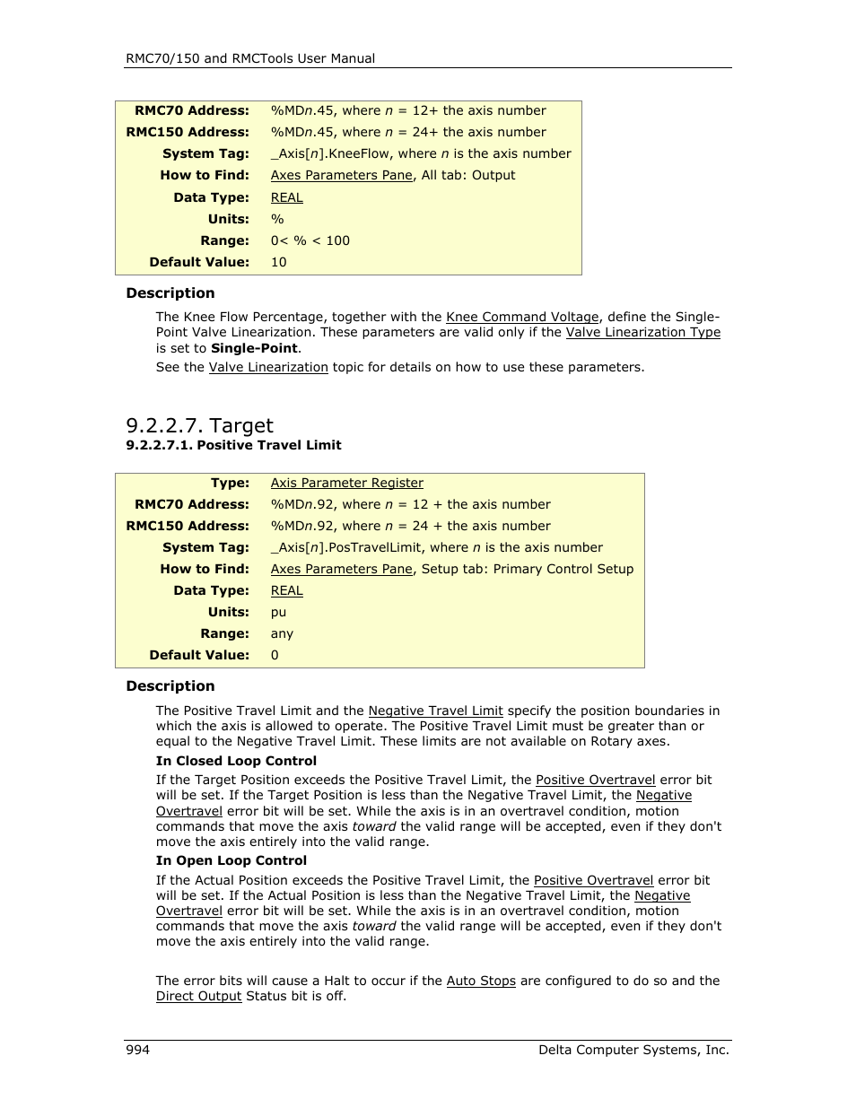 Target, Positive travel limit, Positive | Travel limits, Positive and negative travel limits, E positive travel limit | Delta RMC151 User Manual | Page 1014 / 1221
