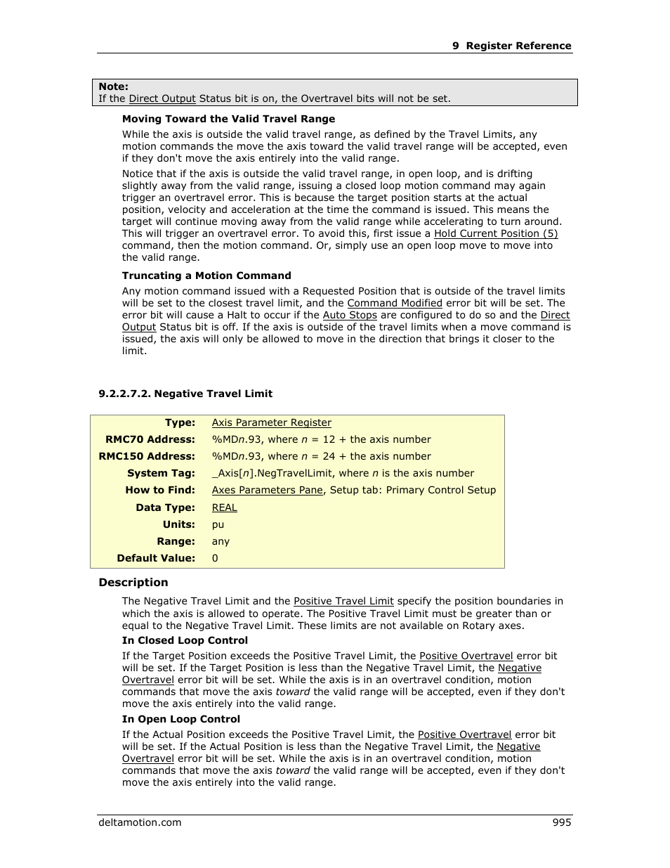 Negative travel limit, Negative travel limits, R negative travel | Limits, E negative travel limit | Delta RMC151 User Manual | Page 1015 / 1221