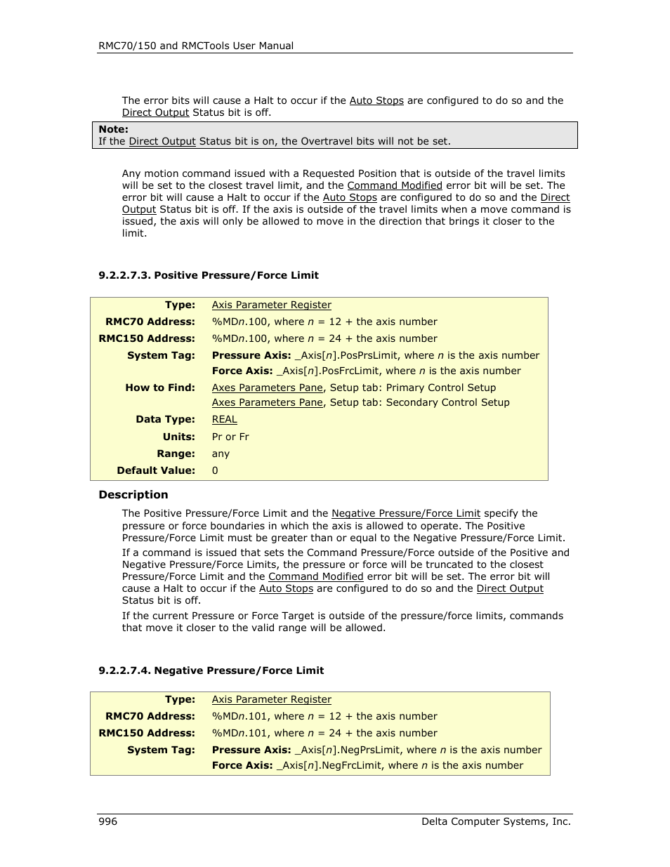 Positive pressure/force limit, Negative pressure/force limit | Delta RMC151 User Manual | Page 1016 / 1221