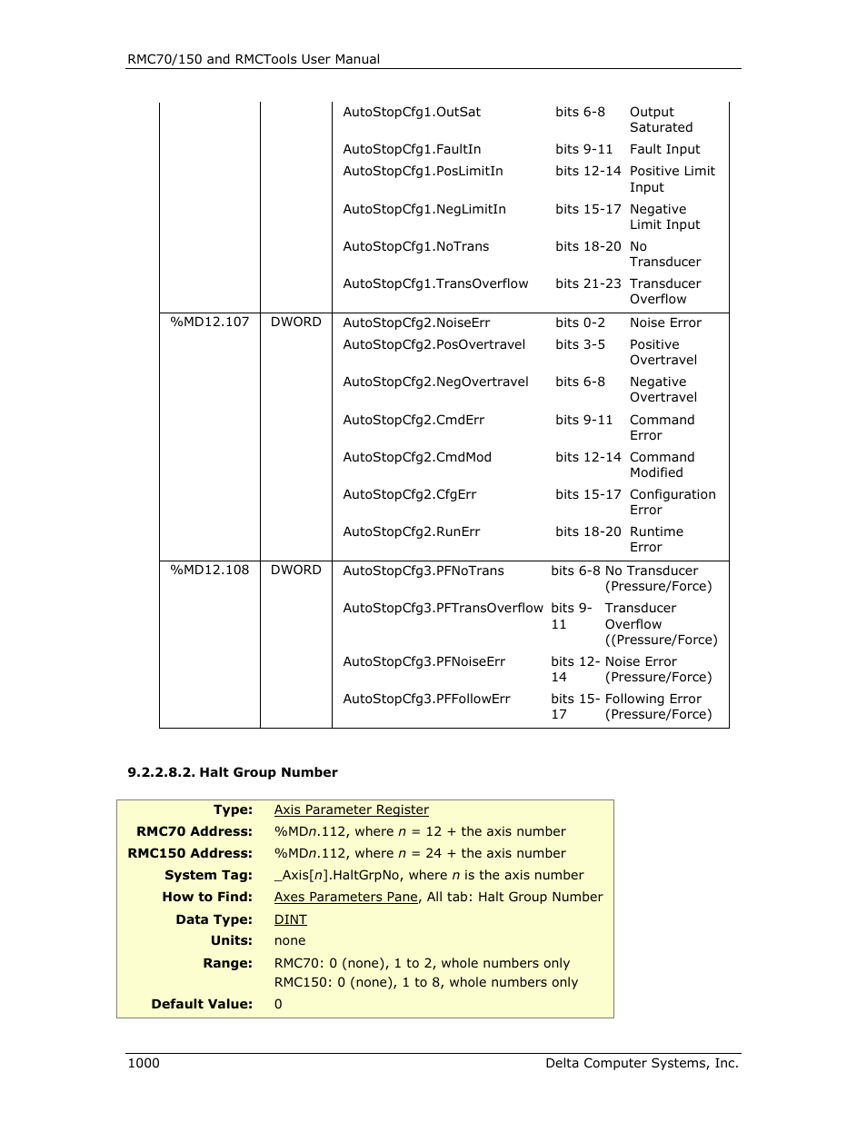 Halt group number, Halt group number 0, E halt group number | Halt group, E halt group, Number | Delta RMC151 User Manual | Page 1020 / 1221